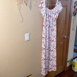 NWOT pink off should floral maxi dress medium